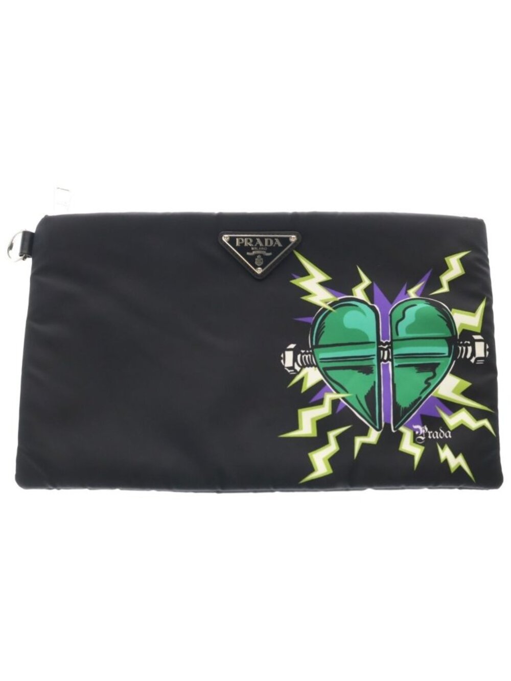 Prada Frankenstein Heart Nylon Bolt Clutch Pouch Black